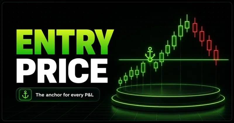 Neon candlestick chart with an entry level and anchor beside an ENTRY PRICE headline
