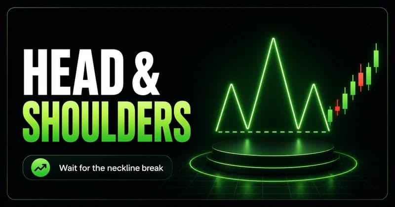 Neon head-and-shoulders chart shape with a neckline beside a HEAD & SHOULDERS headline