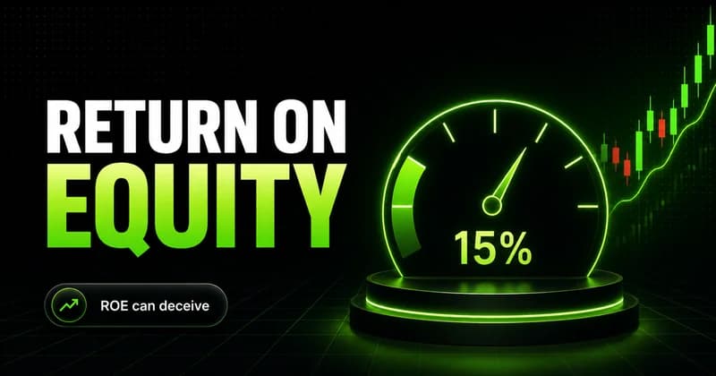 Neon percentage gauge reading 15% beside a RETURN ON EQUITY headline