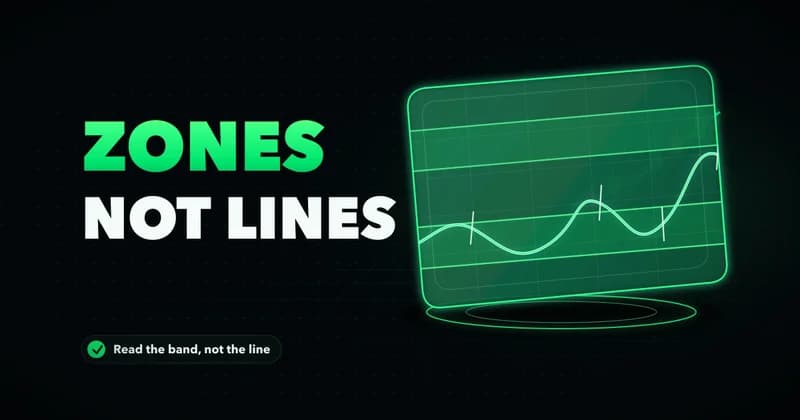 Neon "Zones Not Lines" cover with a glowing price chart crossing horizontal support and resistance bands