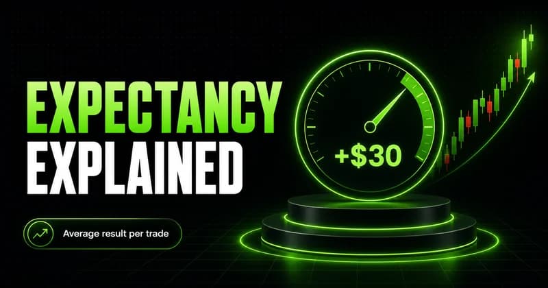 Neon gauge reading +$30 beside an EXPECTANCY EXPLAINED headline