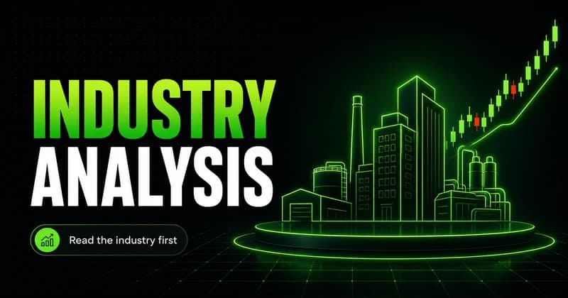 Neon cluster of industry building blocks beside an INDUSTRY ANALYSIS headline