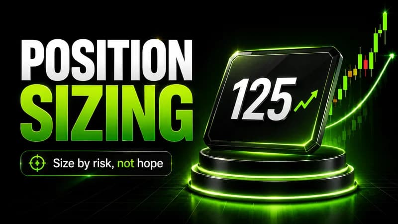 position sizing formula, a price tag showing a risk-sized share count