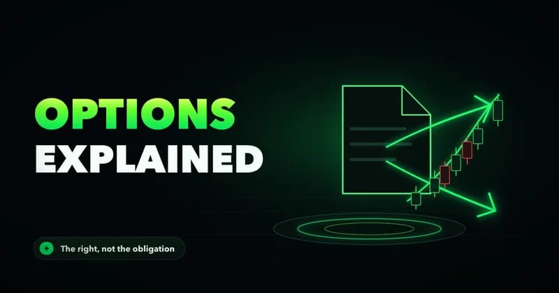 Neon contract splitting into a call and put arrow beside an OPTIONS EXPLAINED headline