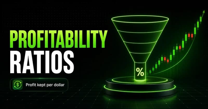 Neon funnel narrowing revenue to a percent beside a PROFITABILITY RATIOS headline