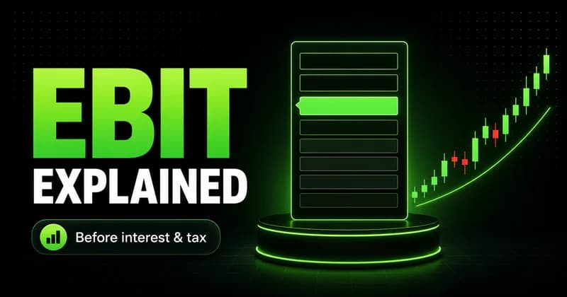 Neon income-statement ladder with a highlighted EBIT line beside an EBIT EXPLAINED headline