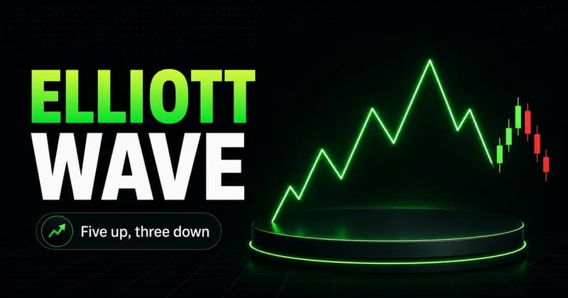 Neon five-wave impulse and three-wave correction beside an ELLIOTT WAVE headline