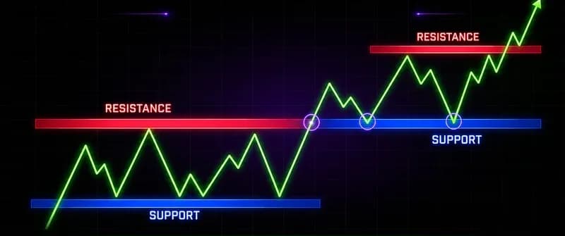 Support and resistance chart for beginners showing breakout and retest trading strategy with bullish trend