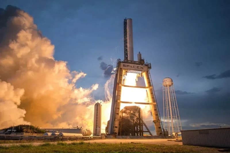 SpaceX rocket launch with clear sky background representing IPO valuation milestone