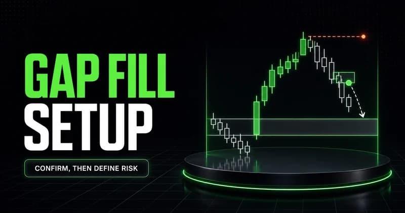 Intraday gap fill setup with entry and invalidation shown on a neon trading chart
