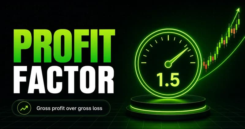 Neon gauge reading 1.5 beside a PROFIT FACTOR headline