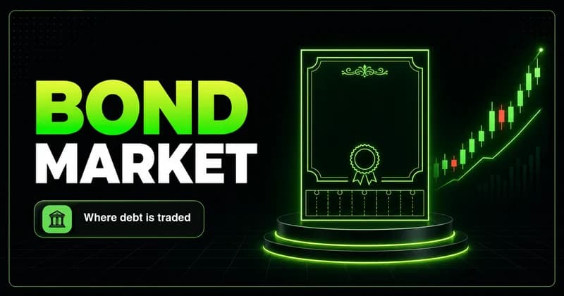 Neon bond certificate beside a BOND MARKET headline