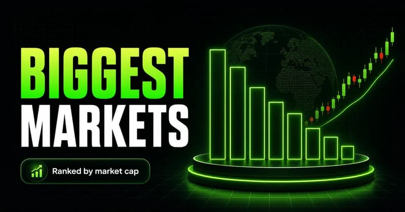 Neon descending bar ranking with a globe beside a BIGGEST MARKETS headline