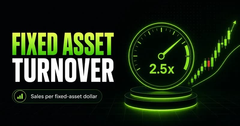 Neon efficiency gauge reading 2.5x beside a FIXED ASSET TURNOVER headline