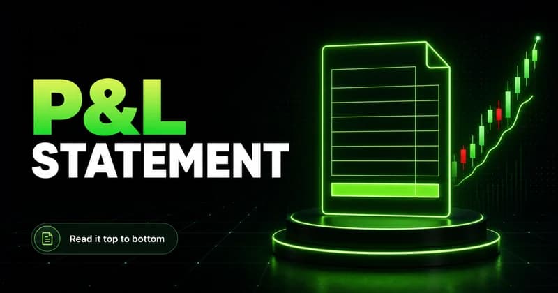 Neon financial statement document with a highlighted bottom line beside a P&L STATEMENT headline